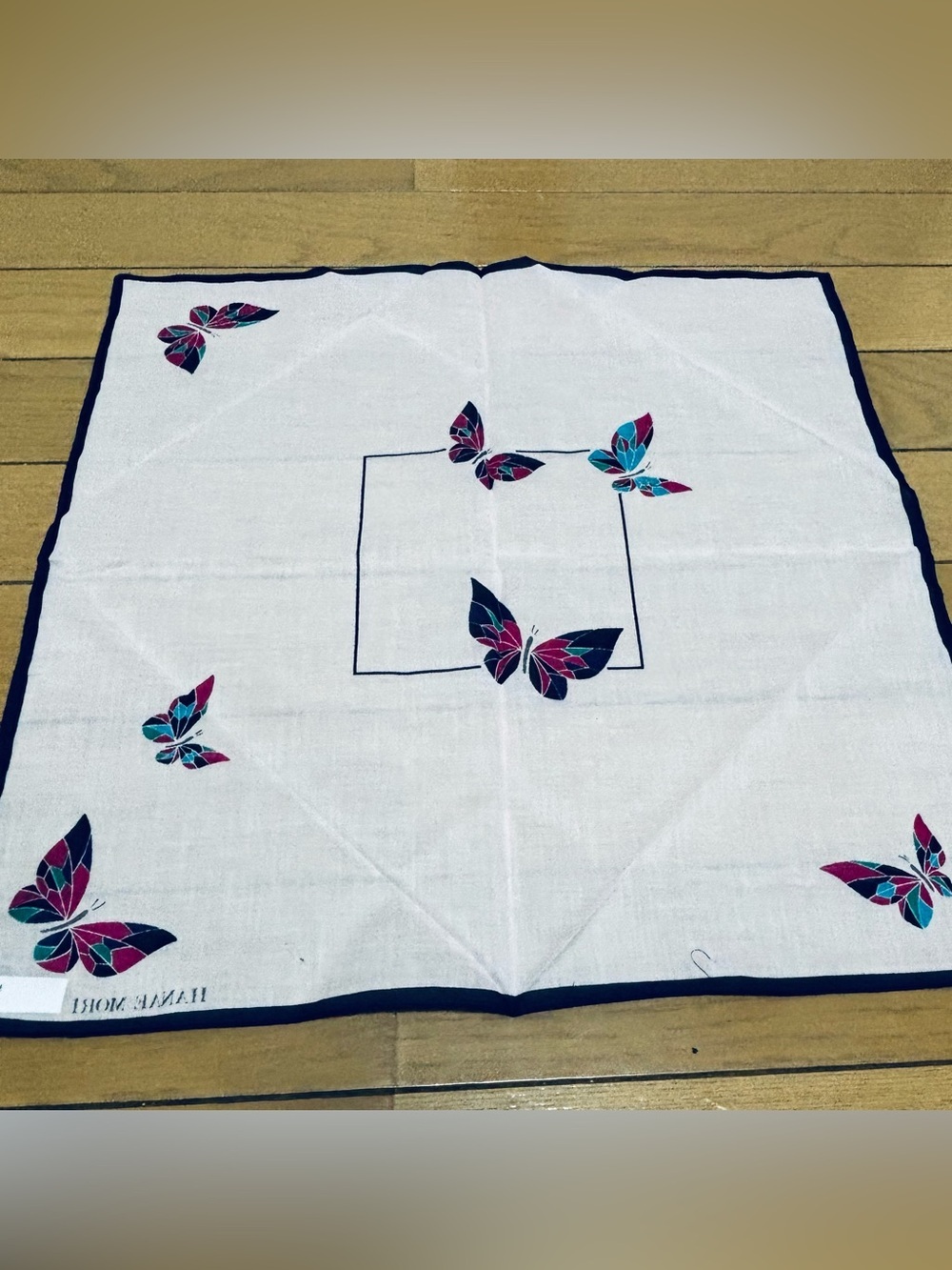 Hanae Mori White base/Multicolor 100% Cotton Handkerchief/Bandana/Scarf 43cm/17” - Picture 5 of 7